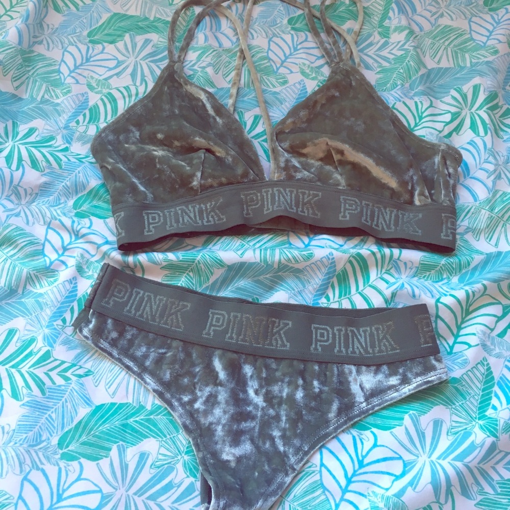 Victoria’s Secret green velvet bra and panty set